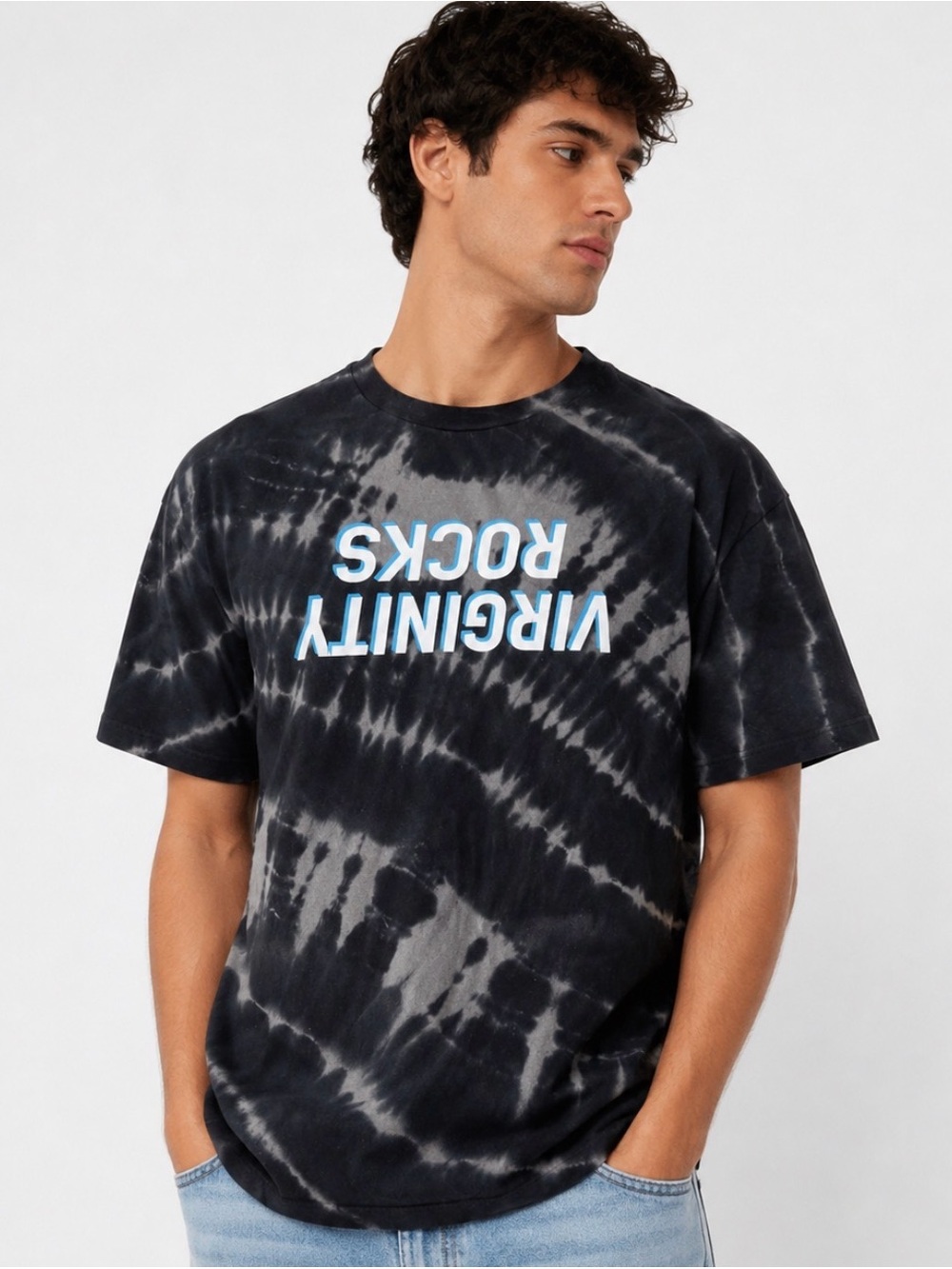 VIRGINITY ROCKS Black Tie-Dye Short Sleeve Tee